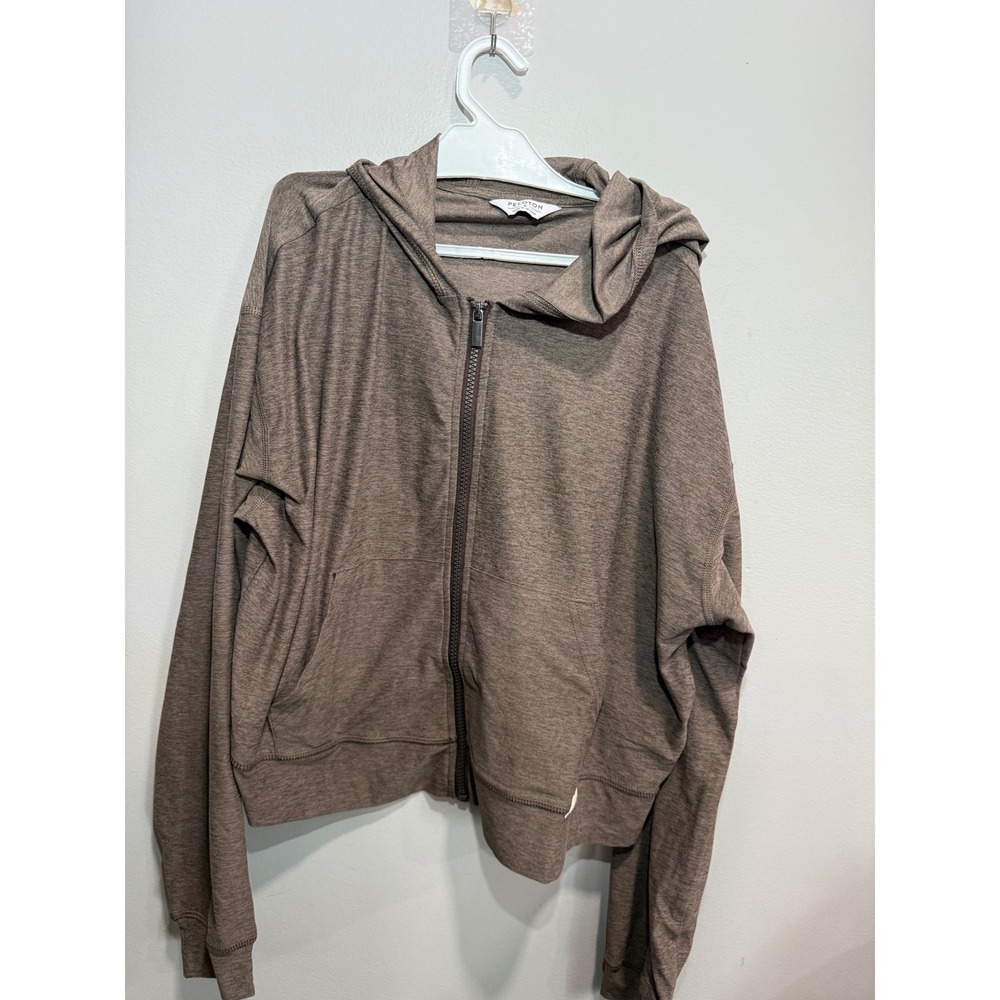 Peloton Womens Medium Full Zip Hoodie Heathered Brown‎ Cropped Athletic Jacket